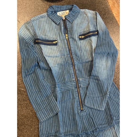 Free PeopleXSandrine Rose Indigo Striped Denim Jumpsuit Women's Size S Full Zip - Picture 3 of 4